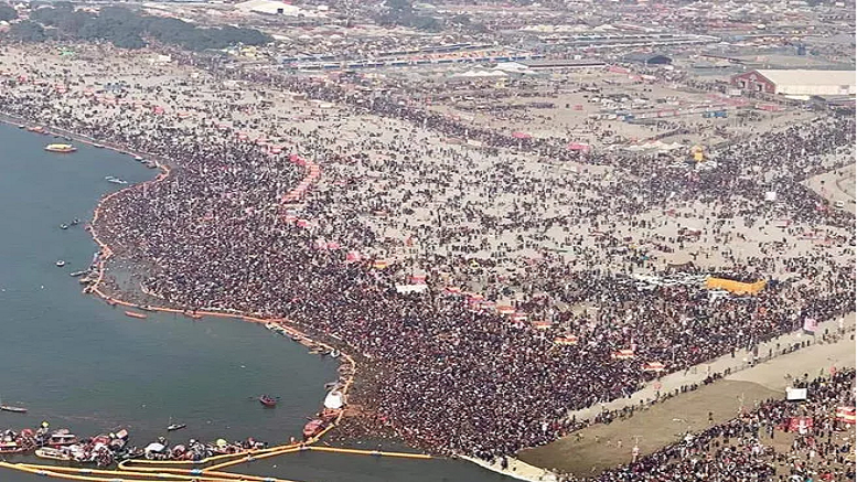 Maha Kumbh Drone Captures Surreal View Of Maha Kumbh Over