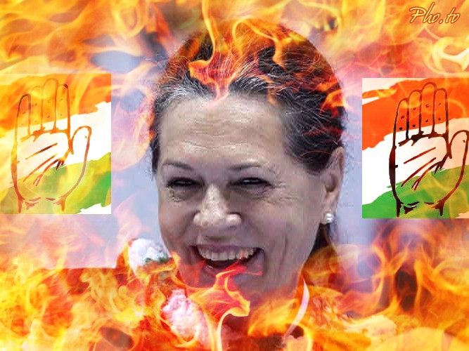 Sonia Burning Bharat Jihadis Congress Anti-Hindu
