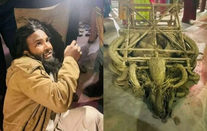 Image: Islamist Muhammad Mirajuddin and the vandalised Murti