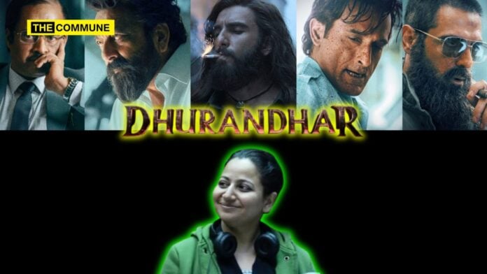 Promotional poster of Dhurandhar featuring cast members and title text.