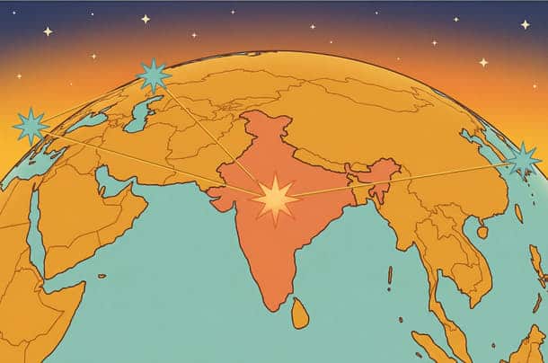 Map highlighting India’s connection to cosmic phenomena and black holes.
