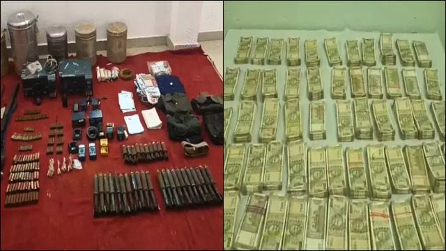Maoists' weapons, cash, and ammunition recovered in Chhattisgarh raid.