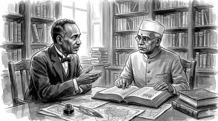 Historical scholars K.A. Nilakanta Sastri and Jadunath Sarkar in debate.
