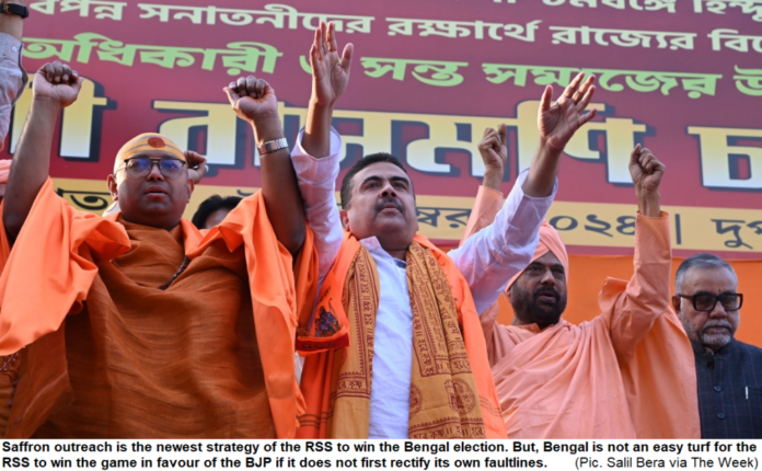 RSS rally in Bengal promoting Hindutva and political influence.