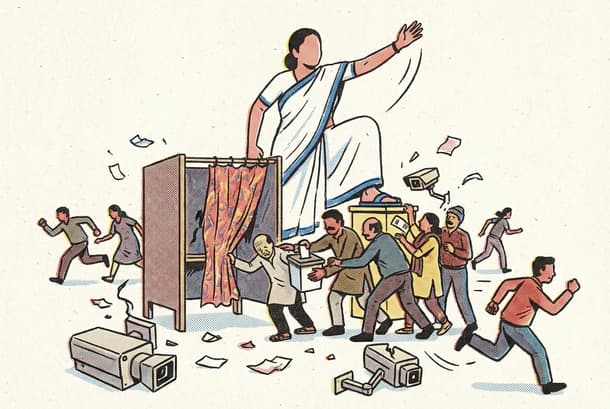 Illustration of Mamata Banerjee's political tactics influencing voters and election outcomes.