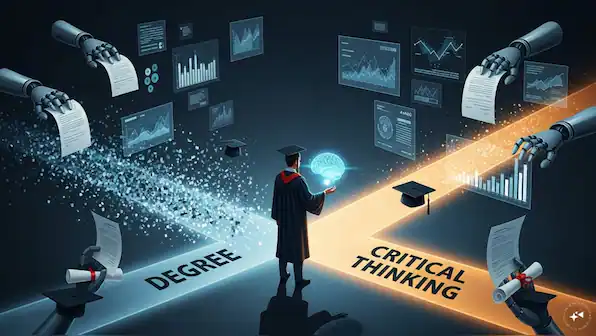 Student using AI tools for critical thinking and innovative learning.
