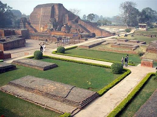 Remnants of Nalanda, an ancient Indian university, showcasing historical educational architecture.