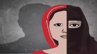 Hindu woman wearing a burqa and hijab, symbolizing religious identity and cultural attire.