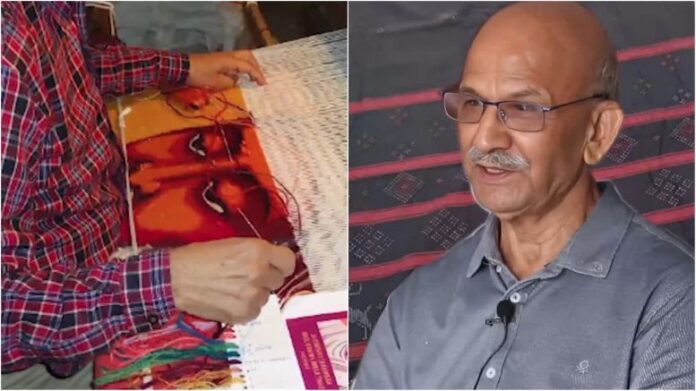 Elderly man being interviewed about traditional handloom weaving at HinduPost.