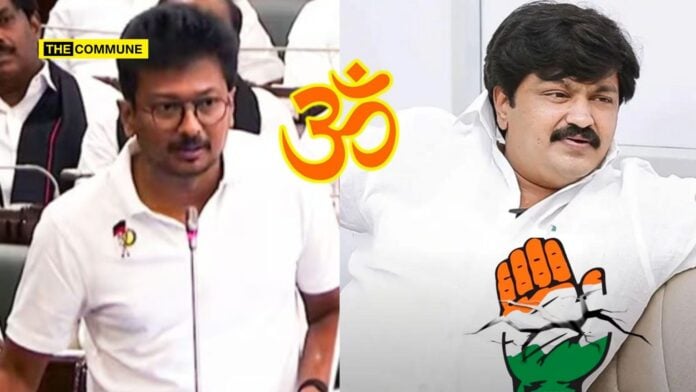Indian political leaders with Hindu symbols and cultural attire.