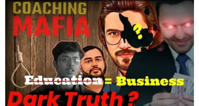 Illustration of coaching mafia influence on education and business with dark truths and hidden agend.