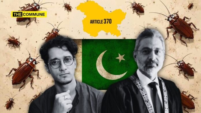 Image showing HinduPost article about Article 370 with Pakistan flag and two men.