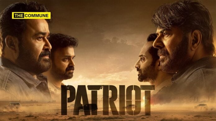 Four men facing each other in a dramatic scene from Patriot film poster.