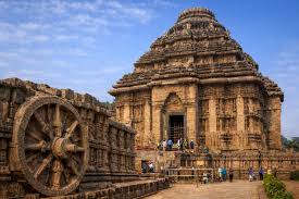 Ancient Sun Temple at Konark with intricate stone carvings and chariot design.