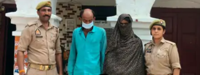 Woman and man detained by police for cow slaughter in Saharanpur.