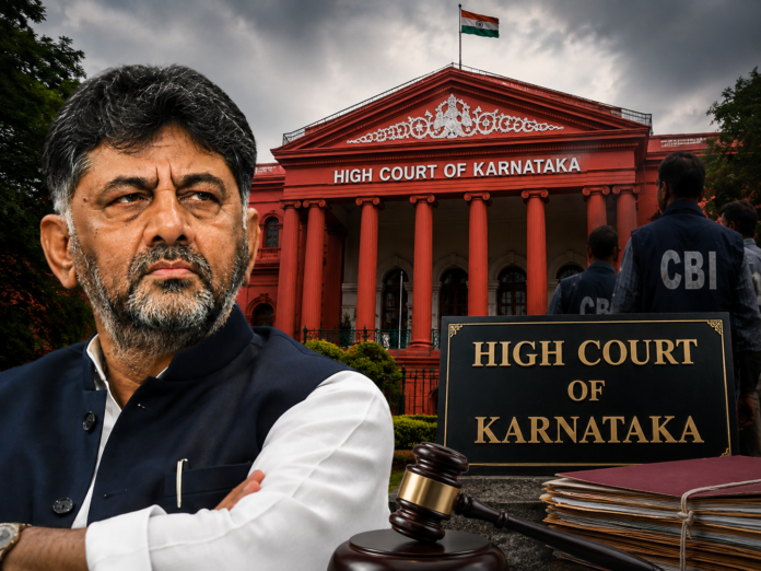 Protest against CBI probe outside Karnataka High Court building.